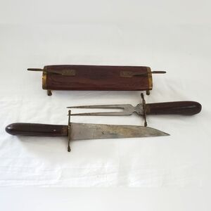 Vintage India Ornate Craved Wood Table Display Carving Set